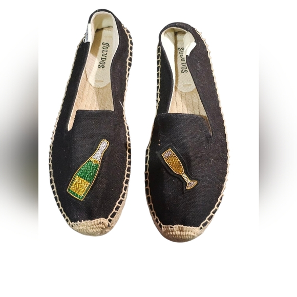 Soludos Cheers Black Espadrilles with Bottle and Glass Embroidery - Picture 2 of 2